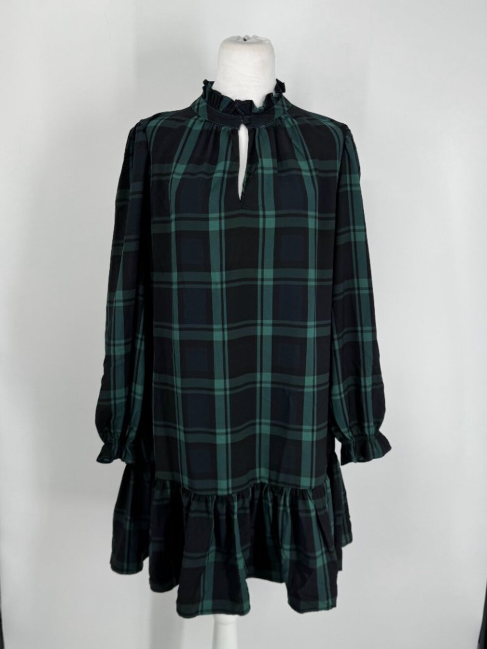 J.Crew Blackwatch Plaid Ruffle Puff-sleeve Mini Dress Size Large - Picture 5 of 11